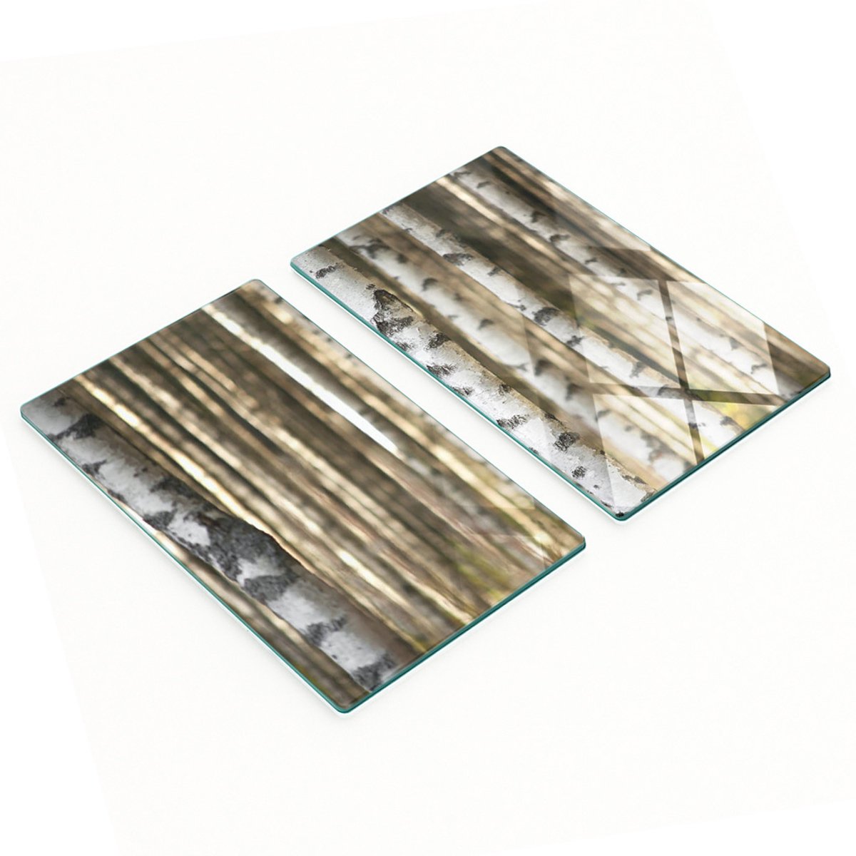 Set van gehard glazen snijplanken met berkenhoutpatroon, 2x30x52 cm