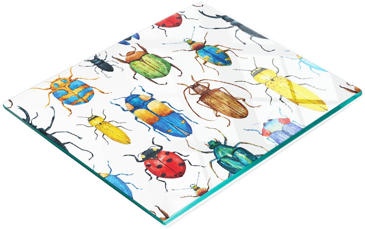 Multifunctioneel decoratief glazen bord met kleurrijke kevers, 60x52 cm