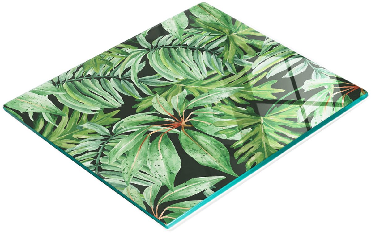 Decoratieve glazen snijplank met tropische bladeren, 60x52 cm