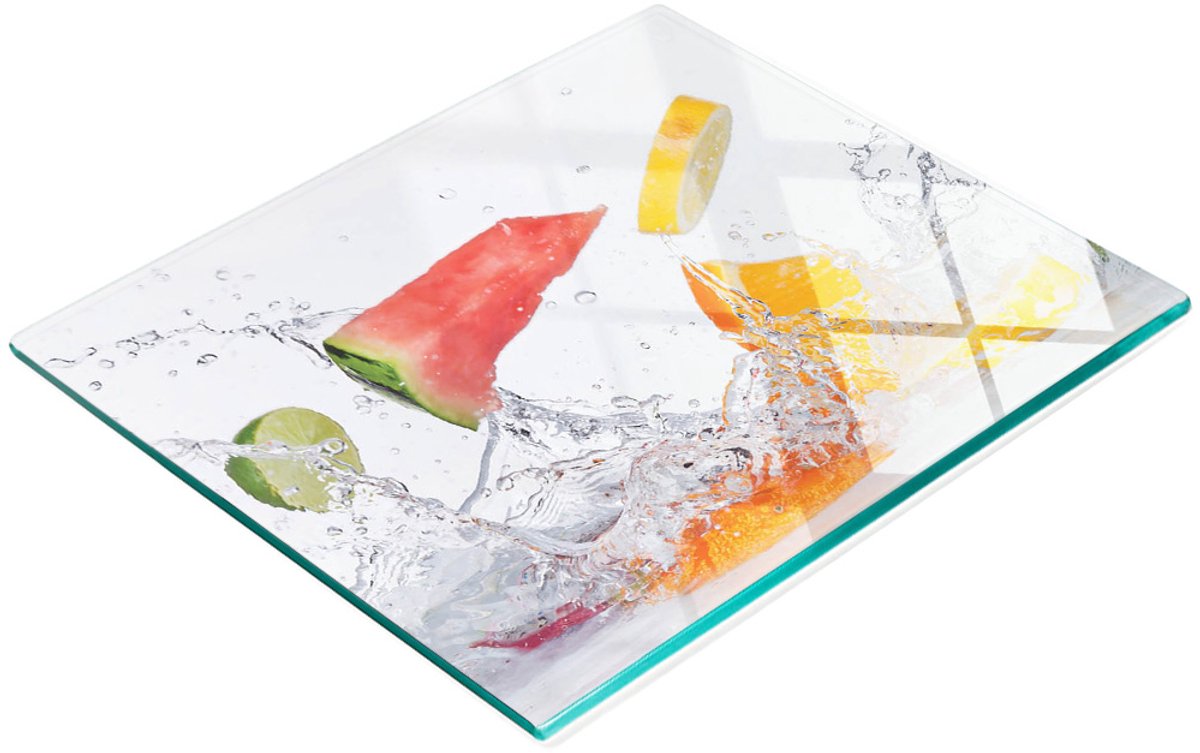 Glazen snijplank met decoratieve Arbus-fruitafbeeldingen, 60x52 cm
