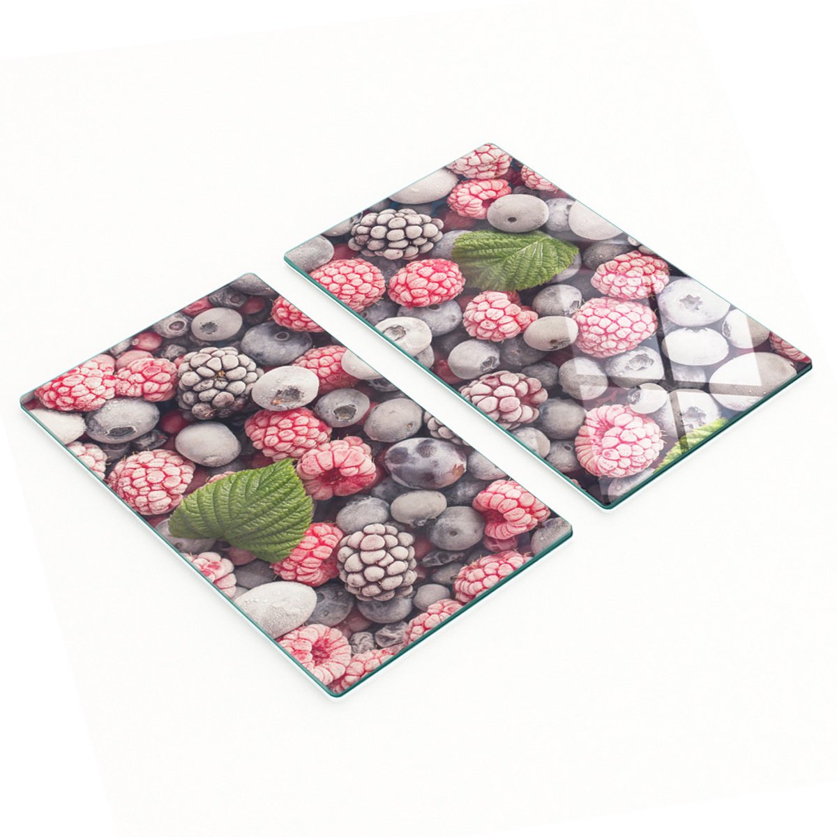 Set van 2 geharde glazen snijplanken met het thema 'Bevroren bosvruchten', 2x30x52 cm