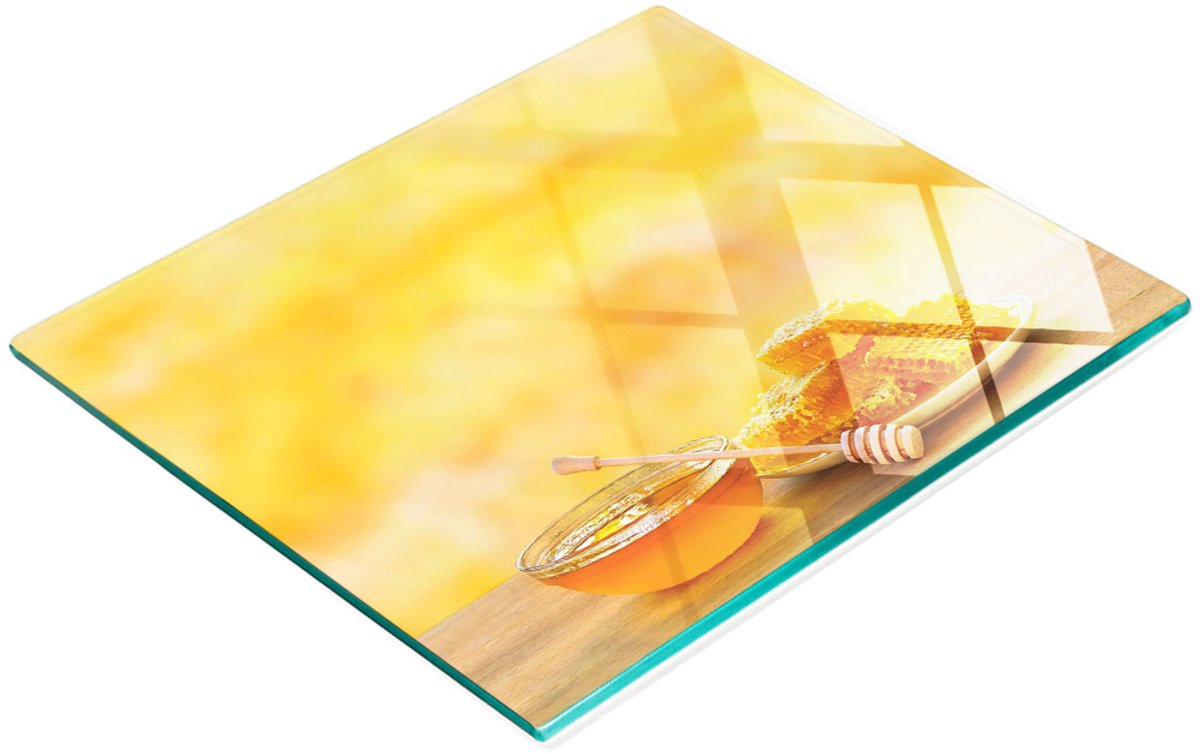 Decoratieve glazen plank met afbeeldingen voor het serveren van honinghapjes, 60x52 cm
