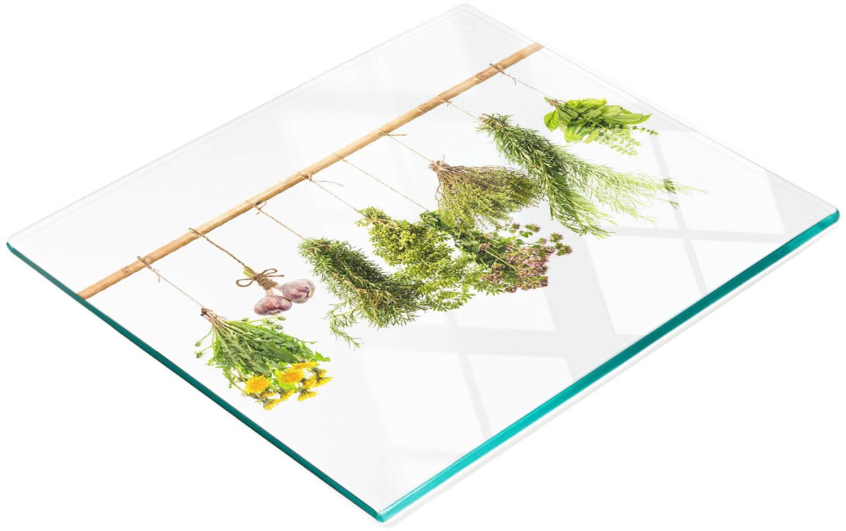 Glazen serveerplank met kruidenmotief, 60x52 cm