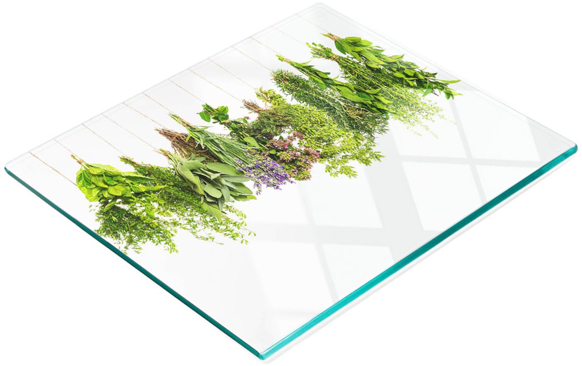 Glazen serveerplank met kruidenmotief, 60x52 cm