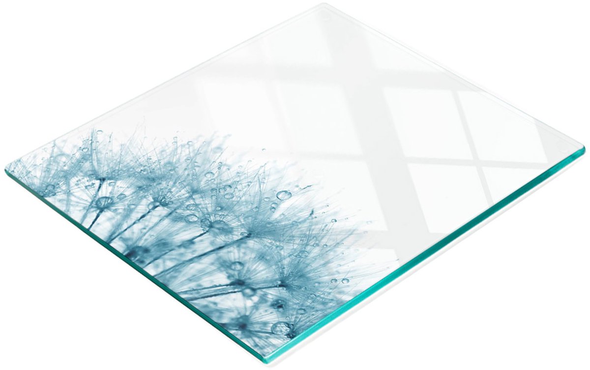 Decoratieve snijplank van gehard glas met paardenbloemmotief, 60x52 cm