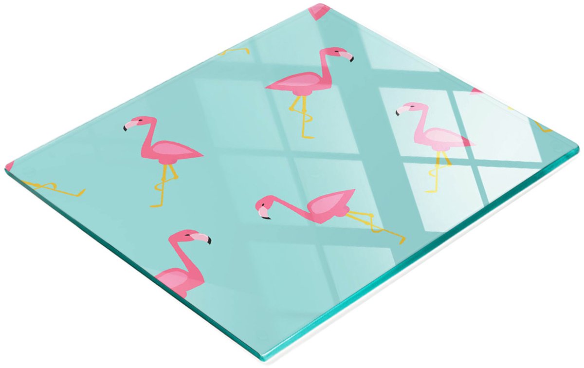 Keuken serveerplank van gehard glas met flamingo-afbeeldingen, 60x52 cm
