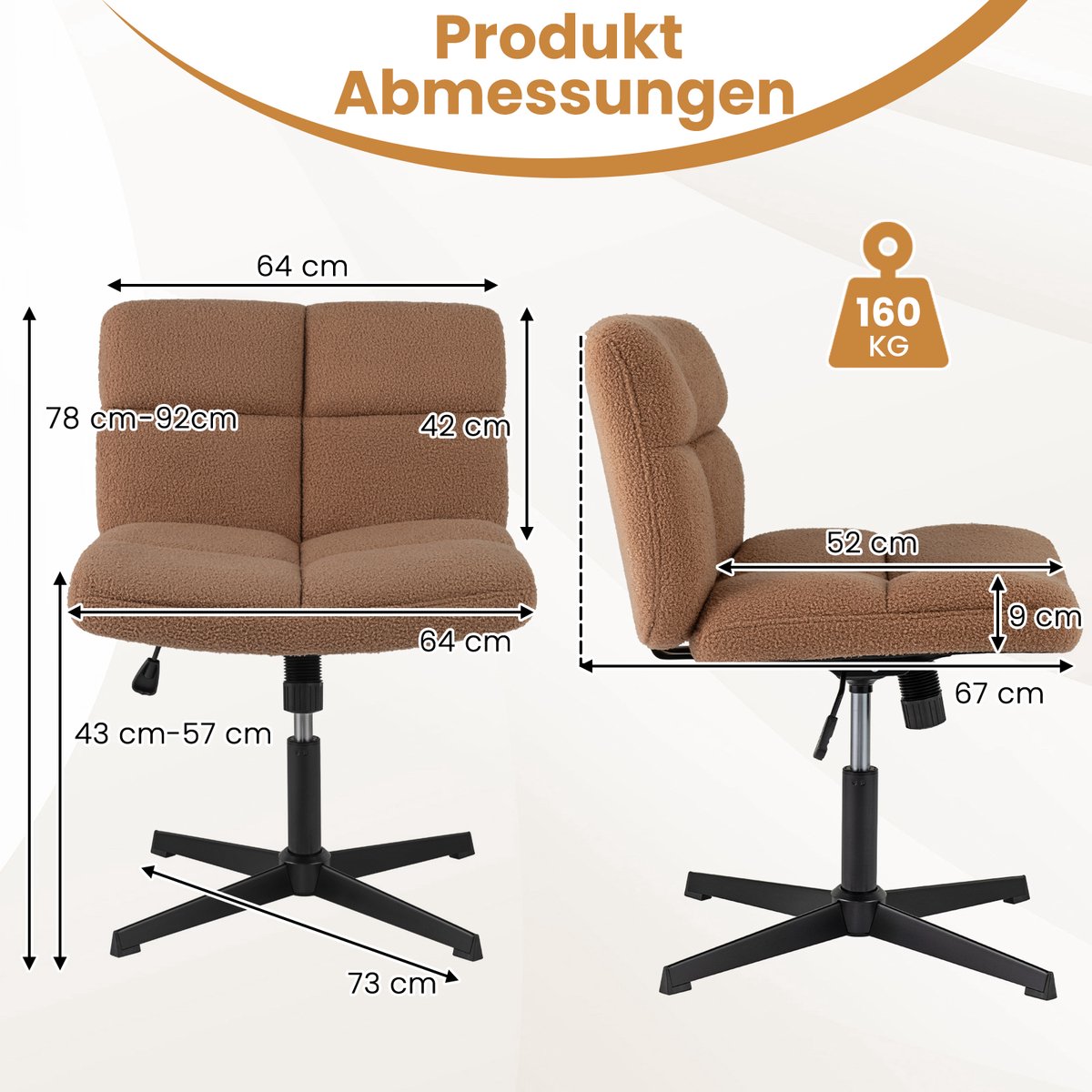 FDS Draaistoel Bureaustoel Hoogte Verstelbaar Modern Bruin - afbeelding 3