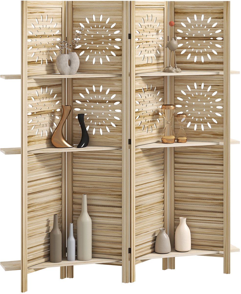 Homcom Kamerscherm - Paulowniahout - 160x1,8x170cm - Natuurlijk hout