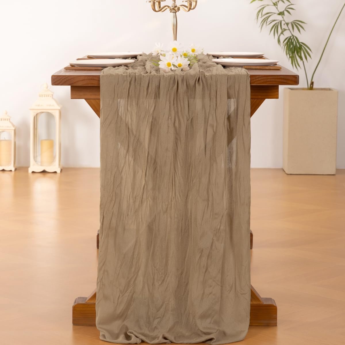 Boho Rustieke Gaas Tafelloper voor Bruiloft en Feestdecoratie