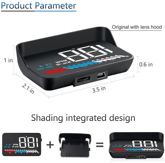 DEWIN P10 Auto HUD Display – OBD2 Met Snelheid, Toeren, Brandstofverbruik, Watertemperatuur – Veelkleurig TFT-scherm – 9-16V – Universeel Compatibel