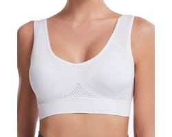 Comfortabele Naadloze Sport BH Zonder Beugel voor Dames - Ademend Mesh Design met Open Rug - Zacht en Ondersteunend - Ideaal voor yoga, fitness, pilates, hardlopen en dagelijkse workouts- Wit- M