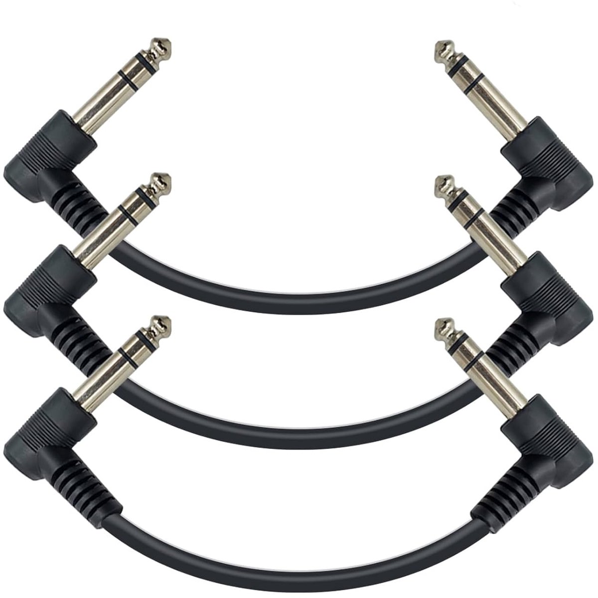 3-Pack Gitaarkabel 18cm met 6.35mm Rechte Hoek Stereo Jacks (Set van 3)