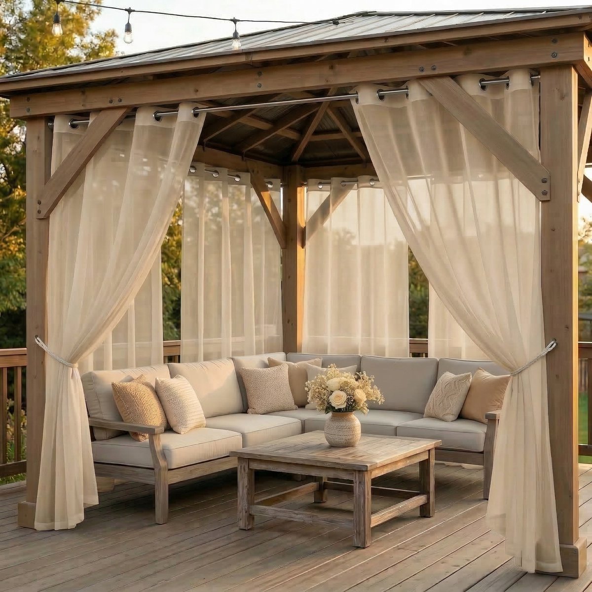 Qelus Buitengordijn Waterdicht Lichtdoorlatend met Ringen - Vitrages - Outdoor Gordijn Transparant - 132x244cm - Khaki - 1 Stuk Kaki (1 Stuk)