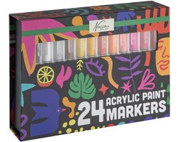 Nassau Fine Art Acrylic Paint Markers 24 Stuks – Acrylverf Stiften – Dekkend op Steen, Hout, Glas & Canvas – Sneldrogend & Watervast – Verfstiften Set voor DIY & Creatieve Projecten