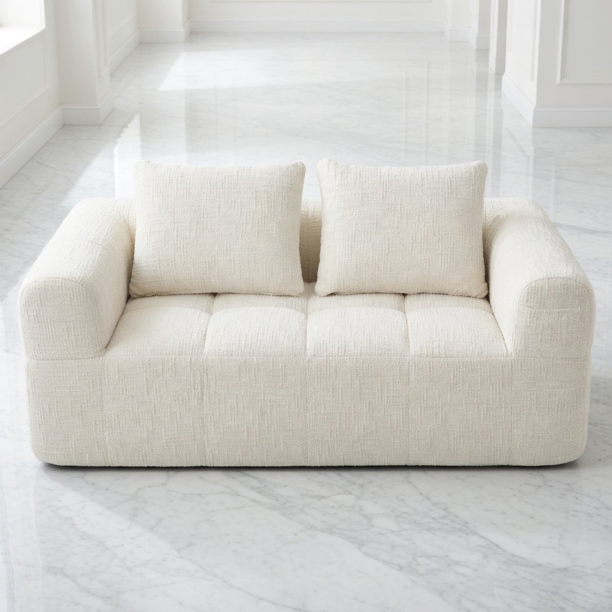 Moderne 2-Zits Slaapbank Chenille Beige met Zijzakken – Geen Montage Nodig – Zachte Comfortbank voor Woonkamer | House&Garden