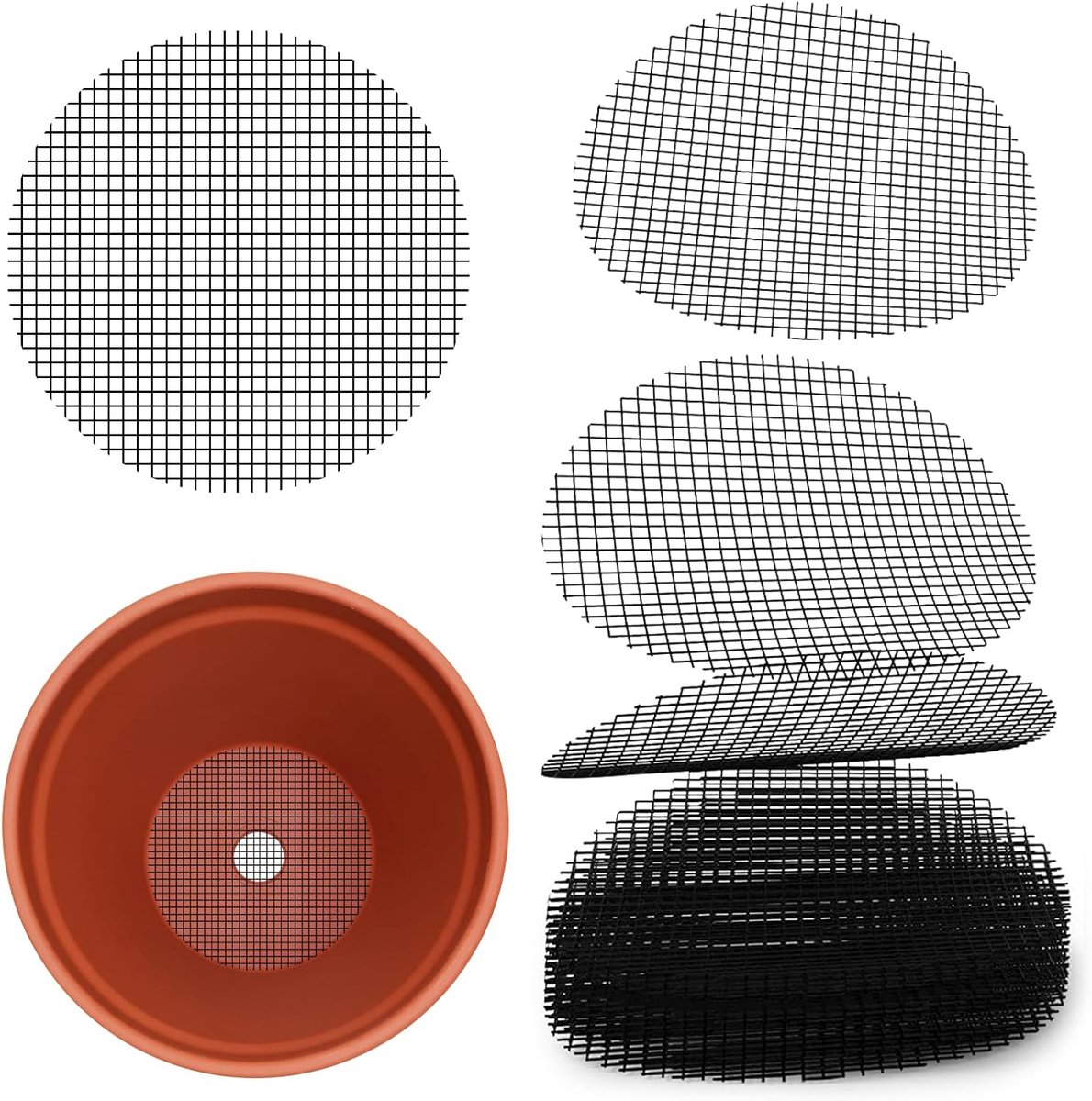 Bloempotrooster - 50 stuks - plastic - Buitenpotten drainage zodat potgrond niet wegspoelt - 5cm round - Drainage rooster planten - Plantennet voor buiten pot - plantenmat voor bonsai, bloempot of plantenschotel - zwart