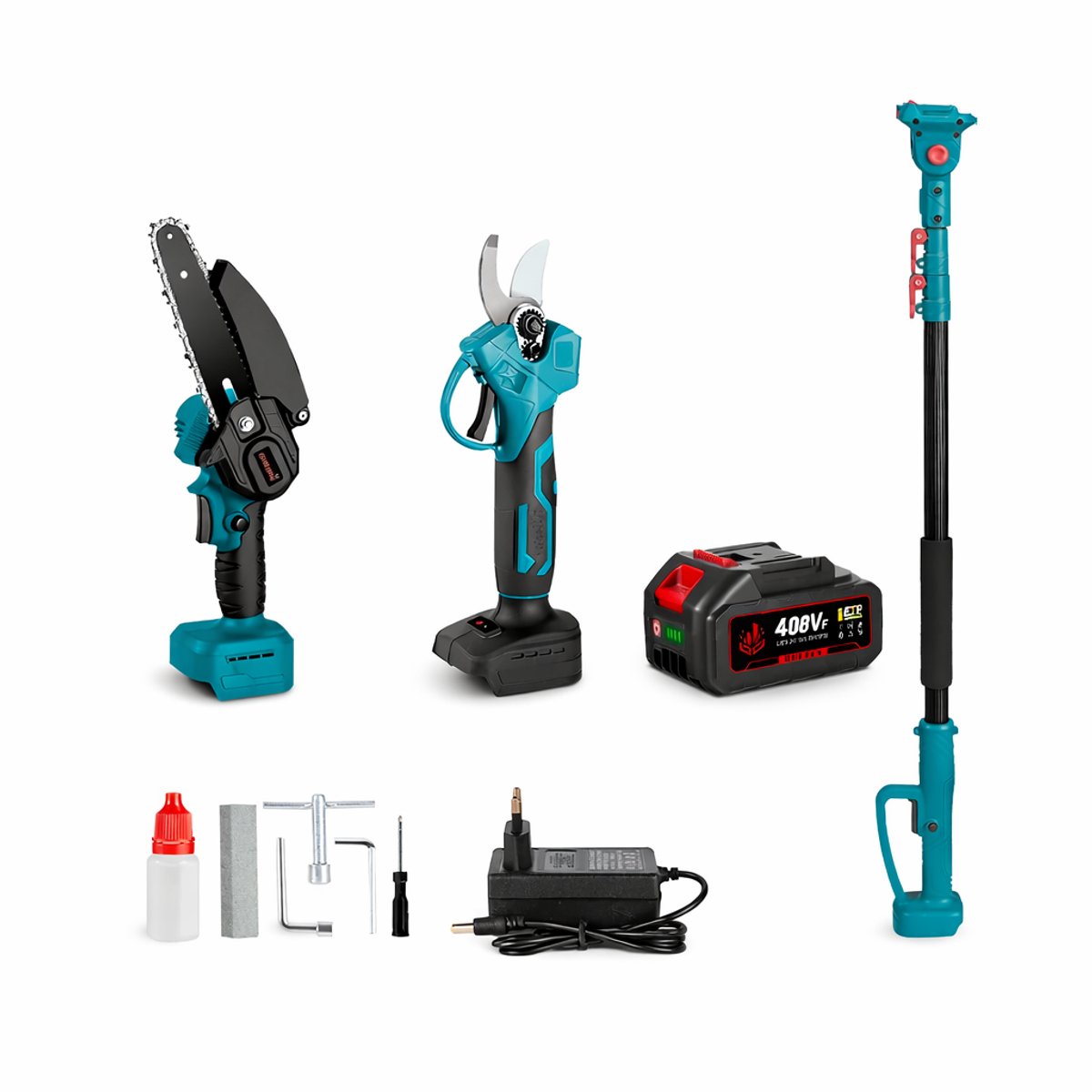 Telescopische Kettingzaag - 4-in-1 - Borstelloze Motor 3500W - 6 Inch Zaagblad - Snoeischaar - Verstelbare Steel 1,08 tot 2,01 m - Hoge Takken Snoeien - 18V Accu - Tuingereedschap Set