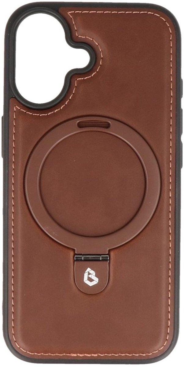 MagSafe Lederlook Hoesje met Standaard - Magnetische Case - Geschikt voor iPhone 17 - Mocca