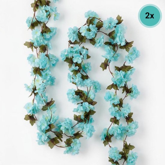 2 pièces Guirlandes de Fleurs Artificielles 220 cm – Fleurs Bleues Décoration -Décoration Panier Vélo – Décoration de Table – Printemps / Mariage / Fête