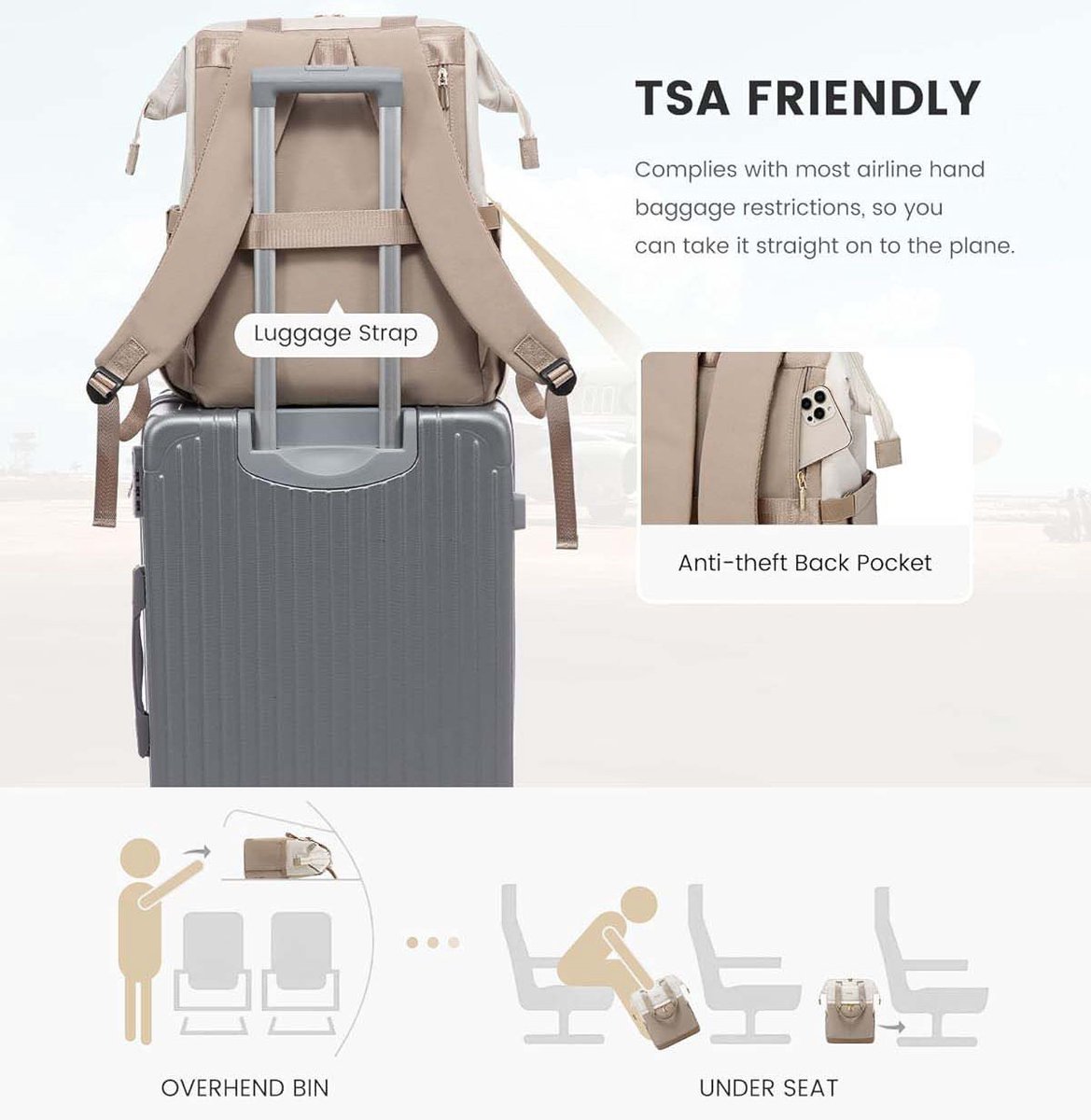 Impact Life Rugzak Dames Groot, Laptop Rugzak met Laptopvak 15 Inch, Reisrugzak Dames Waterdicht, Grote Handtas Rugzak Reizen, Schooltas Modern, Zakelijke Handbagage voor Reizen Vakantie Kantoor thumbnail 3