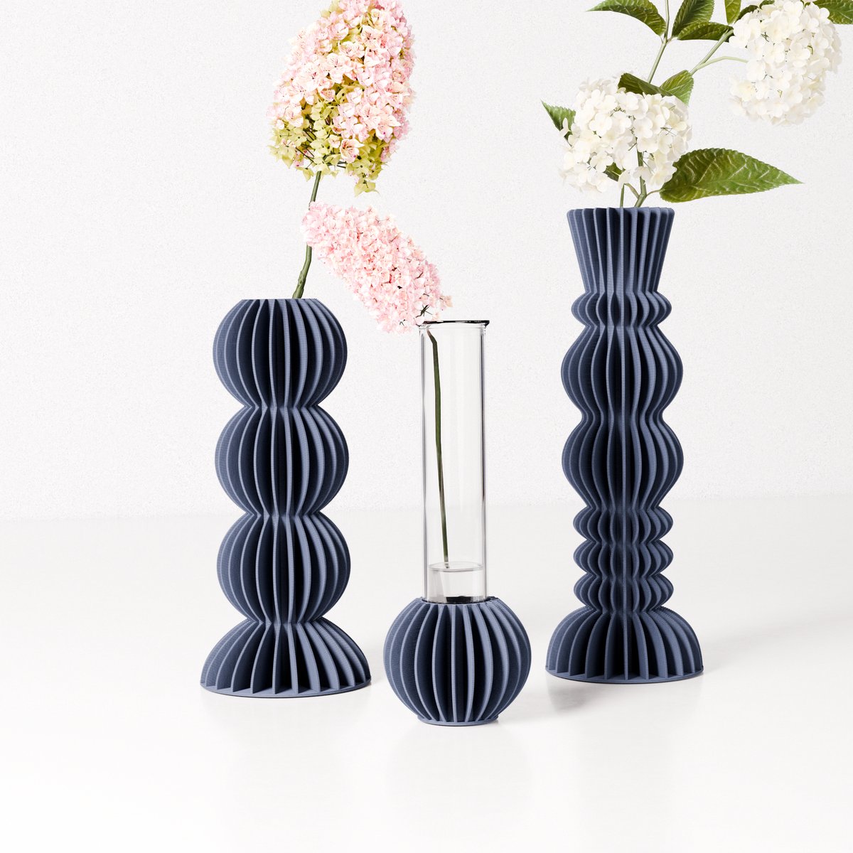 Fleuriek Set van 3 mini vazen voor bloemen of droogbloemen - Blauw - Moderne stekvaasjes met reageerbuisjes