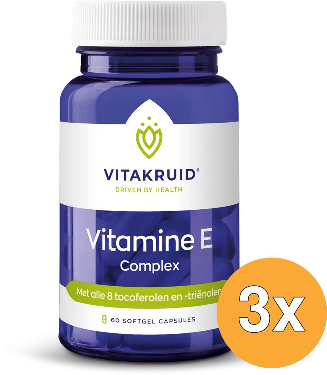 3x Vitakruid Vitamine E Complex 8 Tocoferolen en -Triënolen (60 softgels)