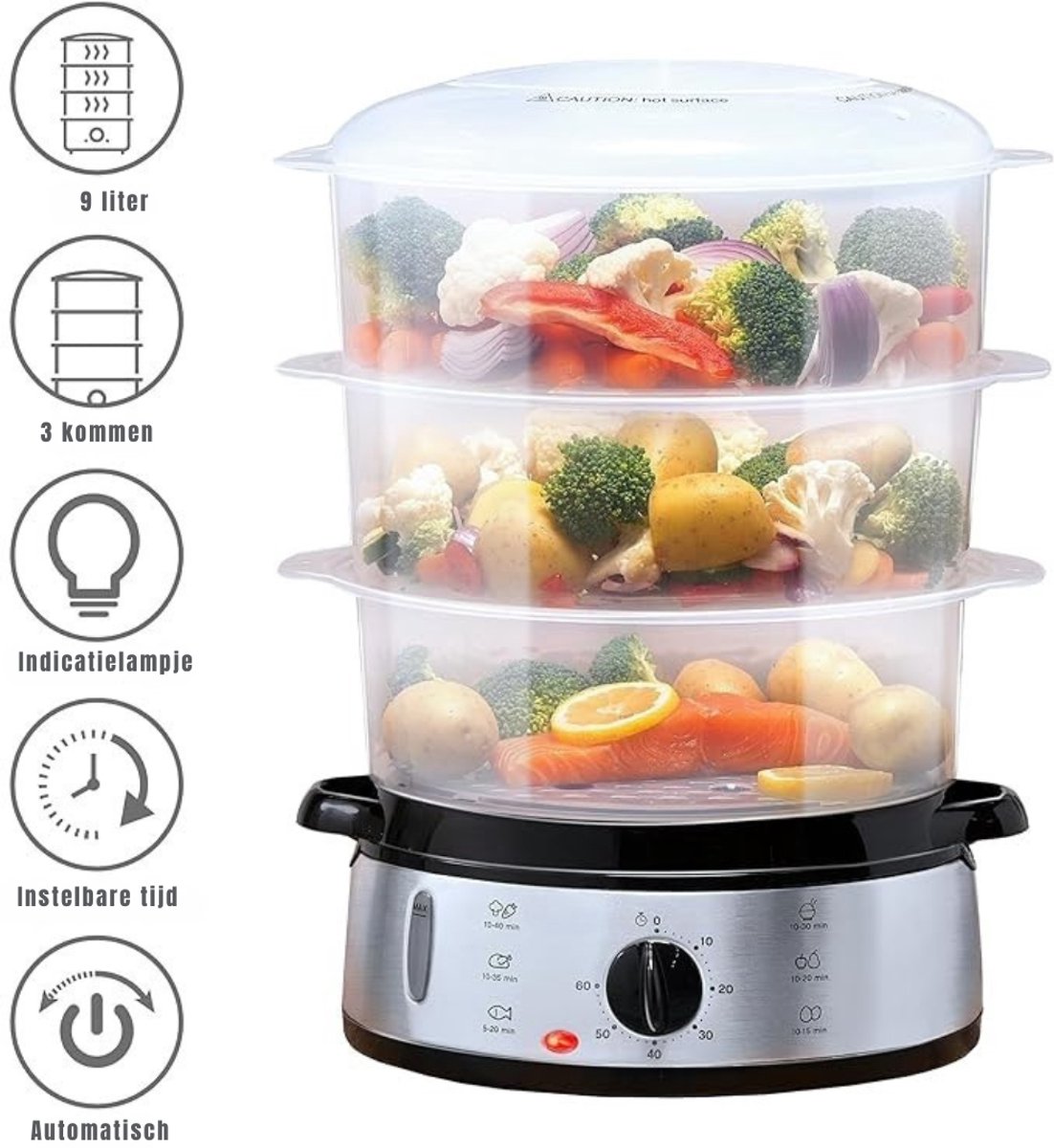 SVN® Stoomkoker - Stoomkokers - Stoompan - Grijs - 24cm x 31cm x 43cm