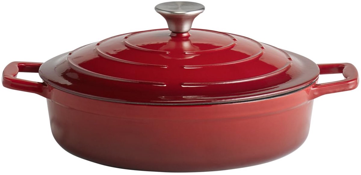 Gietijzeren Braadpan - Ovenschaal - Langzaam Garen - Inductie Geschikt - Ø 28 cm - Rood