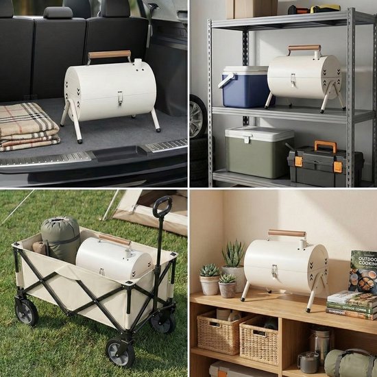Luxe Draagbare Tafelbarbecue Houtskool - 2-in-1 Smoker & Open Grill - Met Grillplaat & Deksel - Compacte Camping BBQ voor Balkon & Park - Dubbel Grilloppervlak - Houtskool Barbecue - Ideaal voor Buiten - Houtskool BBQ - Wit, 25.5 x 37.5 x 39 cm van Luxe — afbeelding 3
