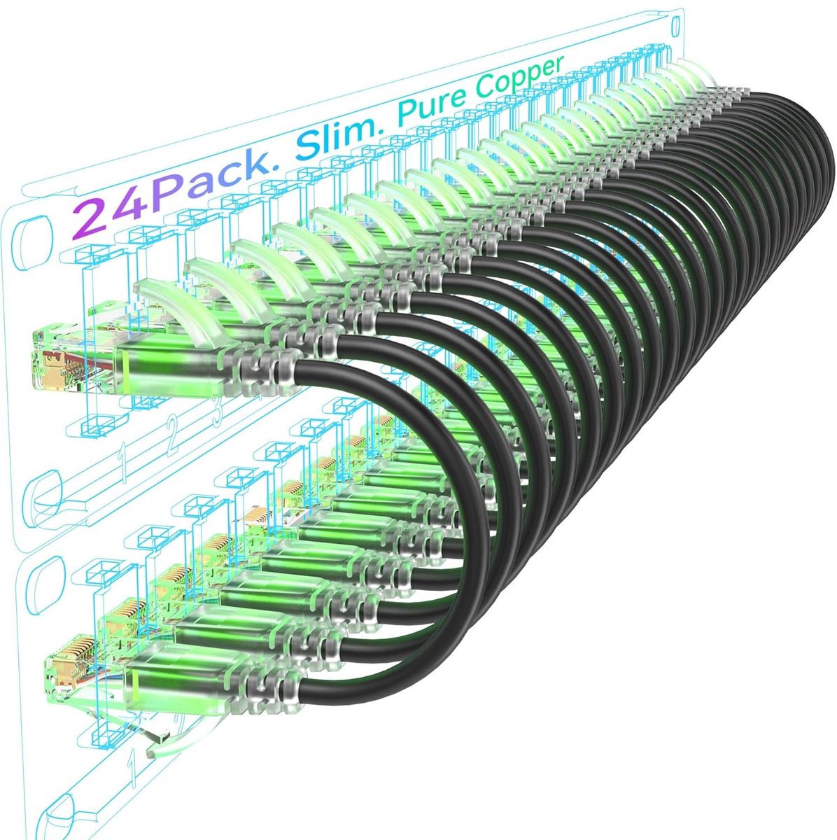 24x Dunne Cat6A Ethernet Kabel Patchkabel 0.3 Meter Zwart - 10GB/s Snelheid