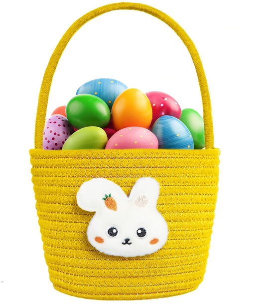 Gsedaox- Panier de Pâques - Panier de Pâques Tissé- Corde de Coton Doux – Pour Filles et Garçons -Décoration d'Intérieur-Jaune