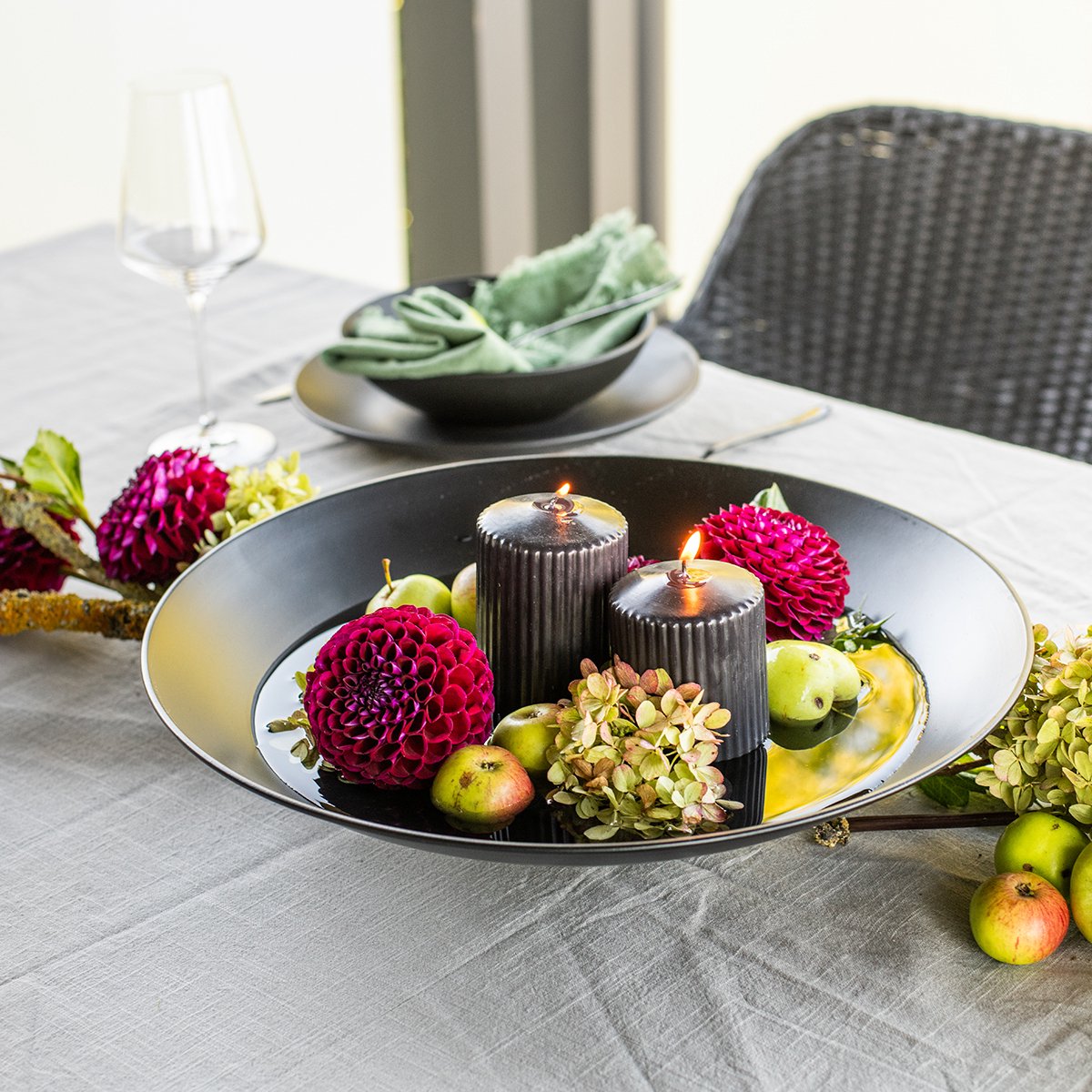 Wenzel Kerzen Zwarte pilaarkaarsen, gegroefd, 70/90mm, set van 4, decoratie, Advent