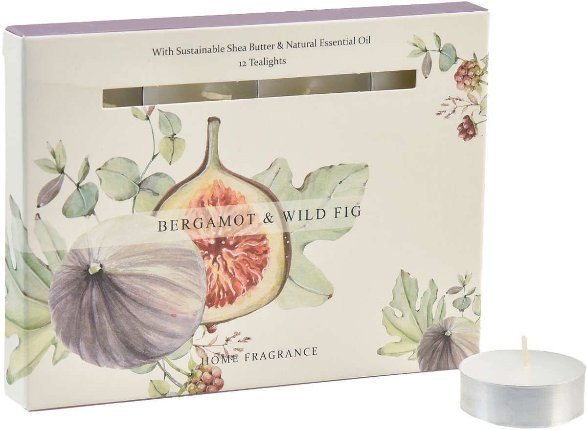 Geurkaarsen bergamot wilde vijg theelichtjes Ø3,5cm 12 st, 12 Stück
