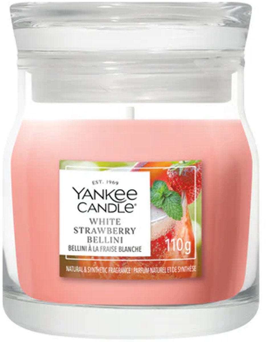Yankee Candle White Strawberry Bellini Small Jar Geurkaars - tot 30 branduren Roze