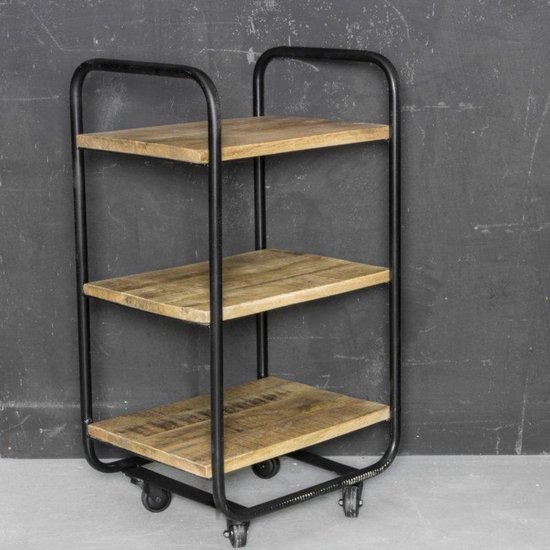 Beeldhouwwerk entiteit stoel Metalen trolley met hout | bol.com
