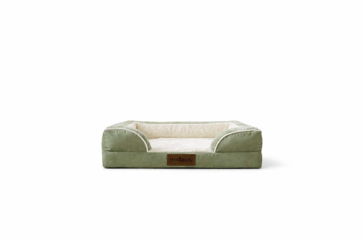 Max&Mand Orthopedische Hondenmand S 60x40x15 cm - Memory Foam Hondenbed - Hondenkussen - Wasbare Afneembare Hoes - Antislip - Groen