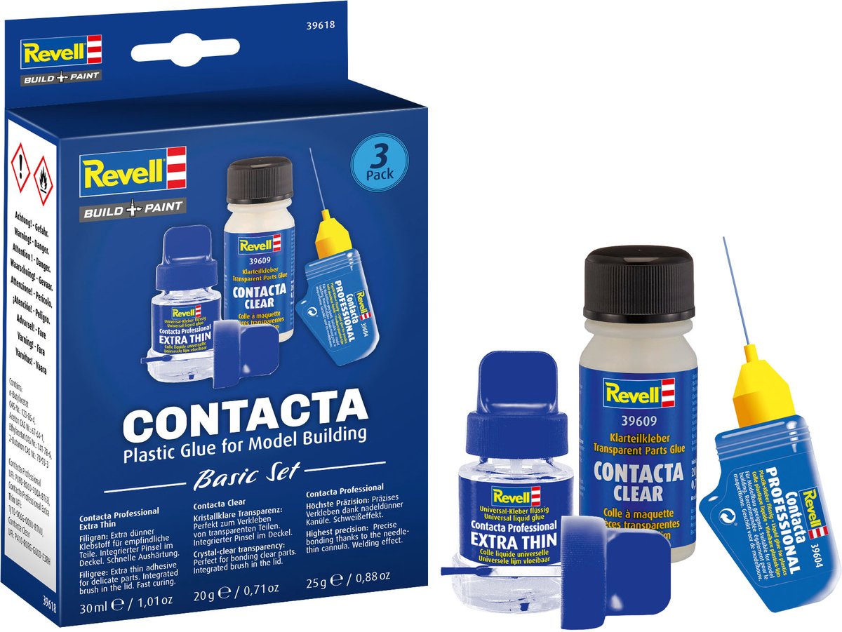 Revell Hobbylijm - 39618 Contacta Lijm Basic Set voor Modelbouw - 39600 Extra Thin - 39604 Professional - 39609 Clear Lijm