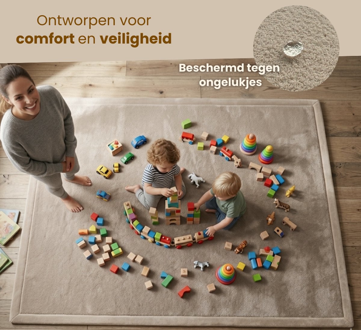 Tobey's Speelkleed - 150x200x3 - Beige - Fluwelen Speelmat - Speeltapijt Baby & Peuter - Luxe Traagschuim — afbeelding 5