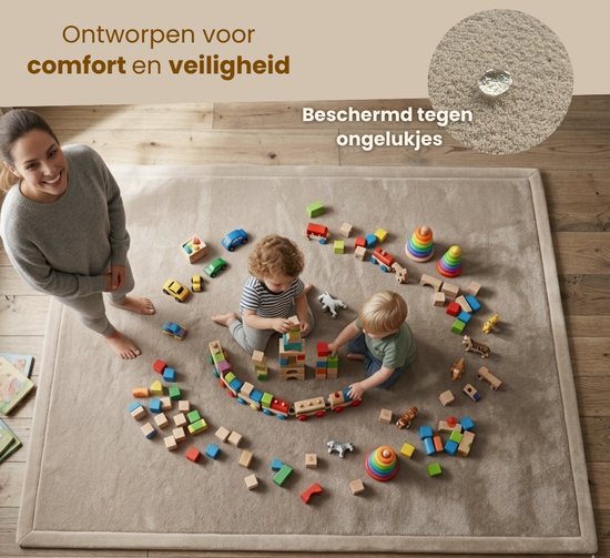 Tobey's Speelkleed - 150x200x3 - Beige - Fluwelen Speelmat - Speeltapijt Baby & Peuter - Luxe Traagschuim van Merkloos — afbeelding 5