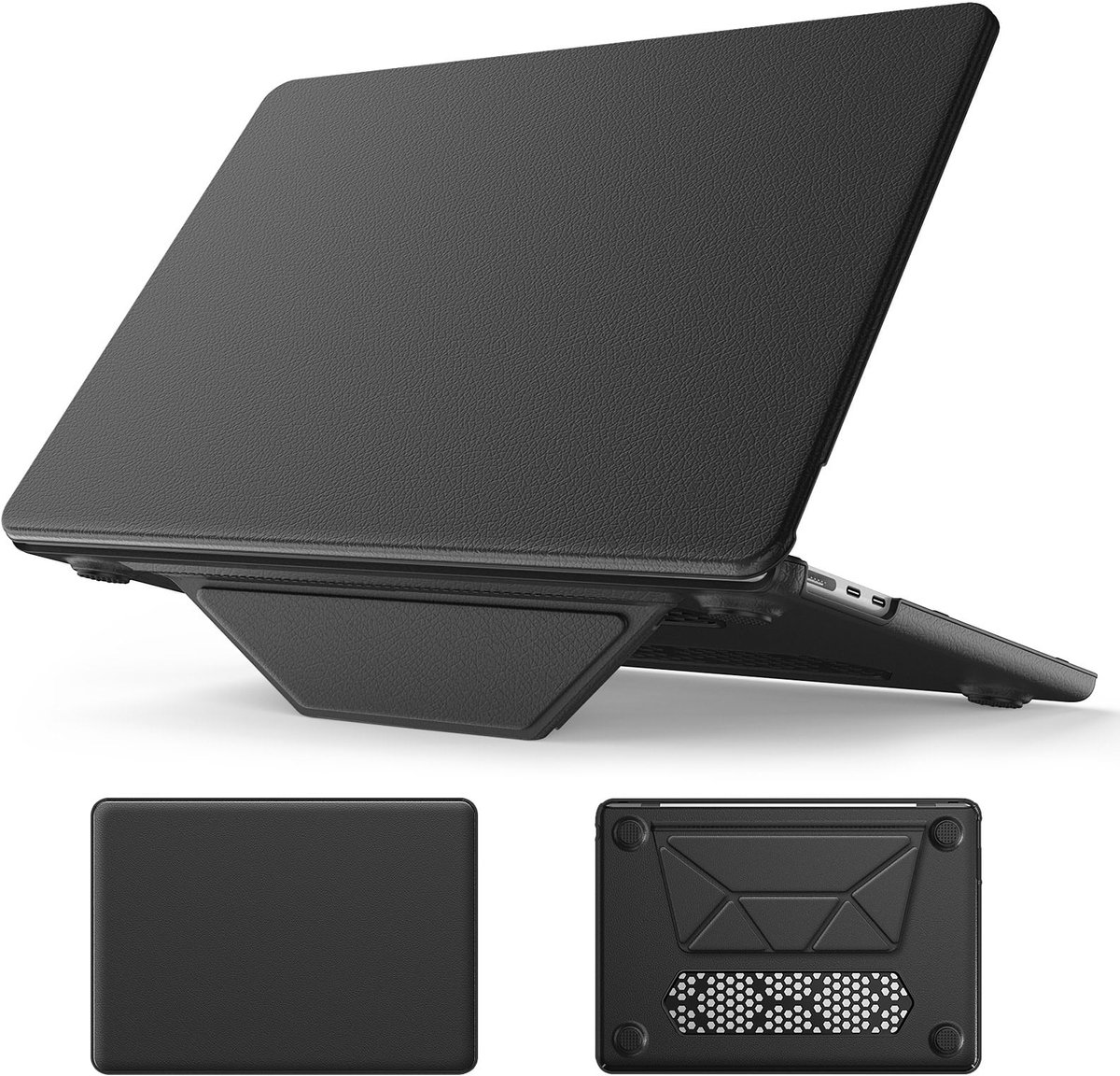 Turtle Shift vegan leer Laptopcover geschikt voor MacBook Air 15.3' inch - 2024 / 2023 - A2941/ A3114 - Zwart