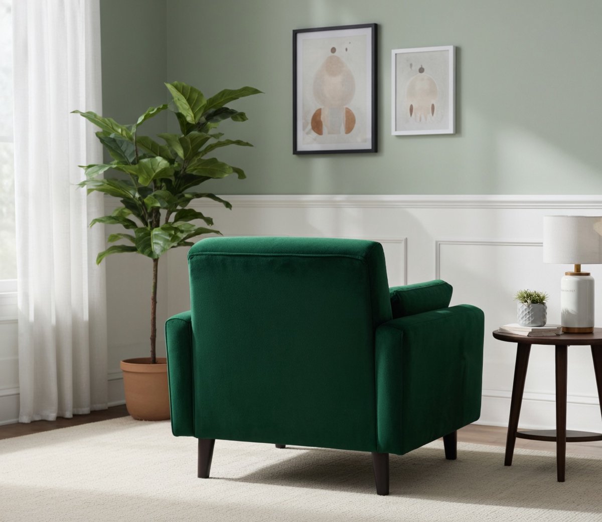 ComfortPlus 1-Zitsbank met Armleuningen en 2 Kussens – Moderne Linnen Loveseat voor Woonkamer, Slaapkamer en Ontvangstruimte – Groen – Furniture Land