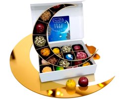 Chocoladna Halal box Klein 12 stuks -Tuffels_Bonbons_Ambachtelijke chocolade_Luxe bonbons_Chocolade cadeau_Geschenkdoos chocolade_Vegan chocolade_Pralines_Verjaardag_Moederdag_Vaderdag_Valentijn Bedankt_Vegatarisch_Suikerfeest_Ramadan_Eid Mubarak