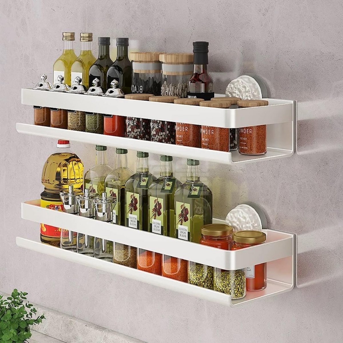 Kruidenrek Set - Keuken Organizer - Keuken Opbergen - Hangend Zonder Boren - 30cm Lengte - Beige