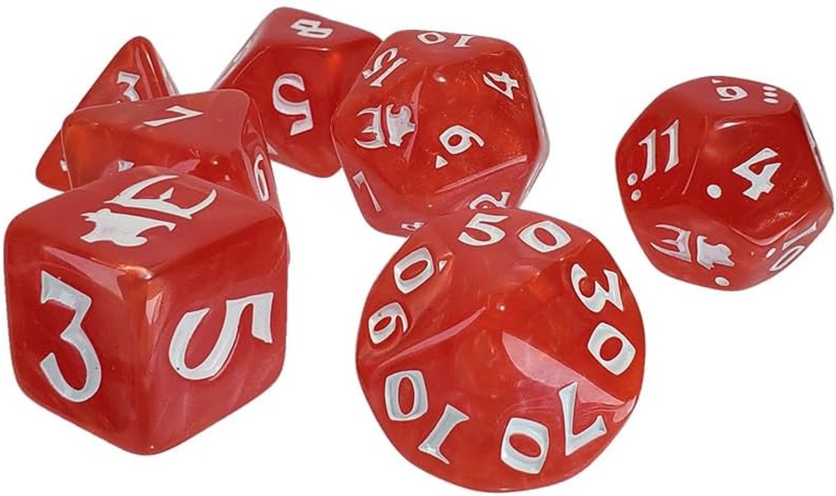 Veelvlaks Dobbelstenen Set - RPG Dobbelstenen - Tafelspel Avonturen - Zeven Unieke Dobbelstenen - Standaard Formaat - Rood Wit