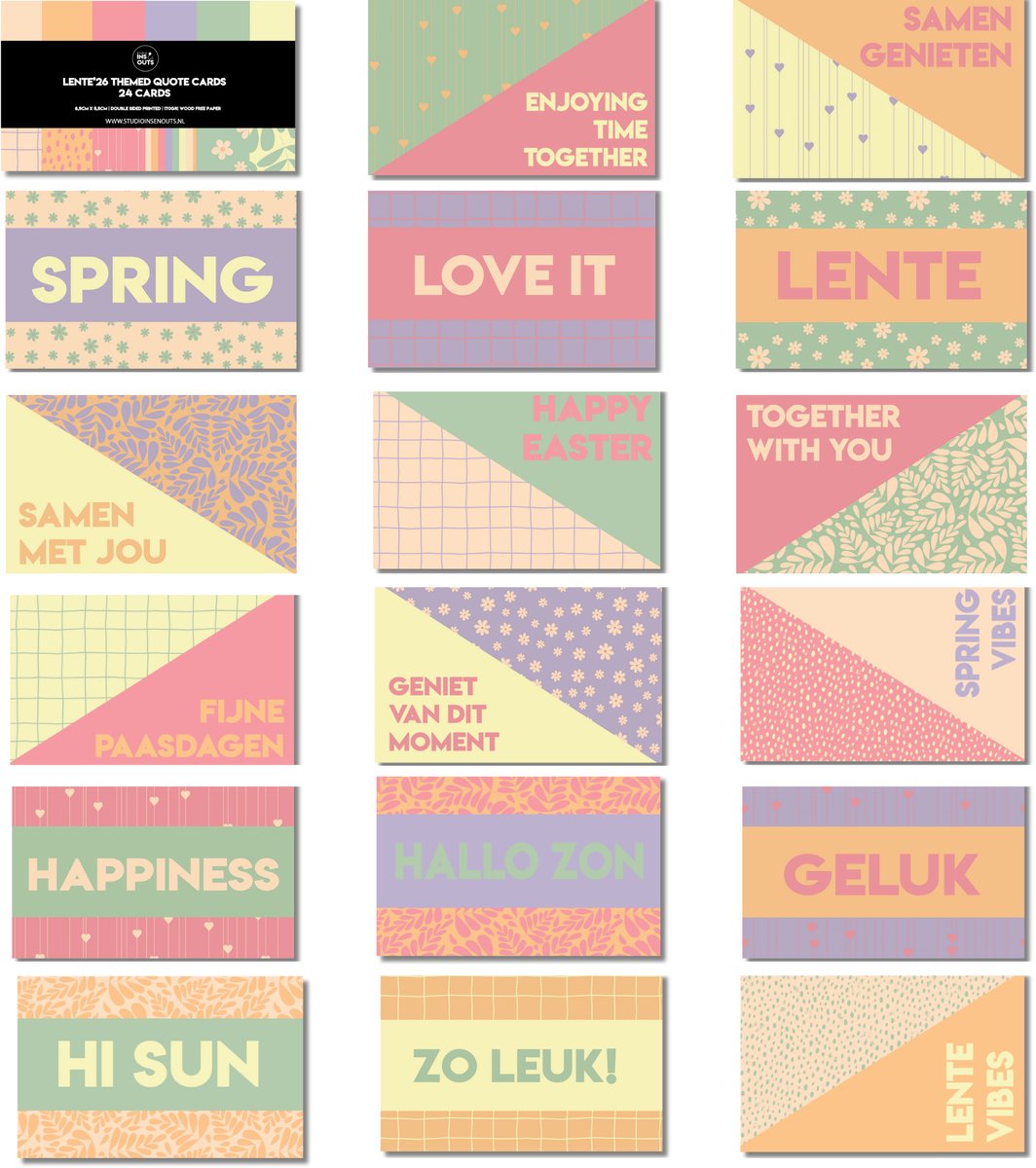 Kleine Wenskaartjes | Tekstkaartjes Journal & Scrapbook | Quotekaartjes Dubbelzijdig | 4x6 cm | 24 Stuks | Lente