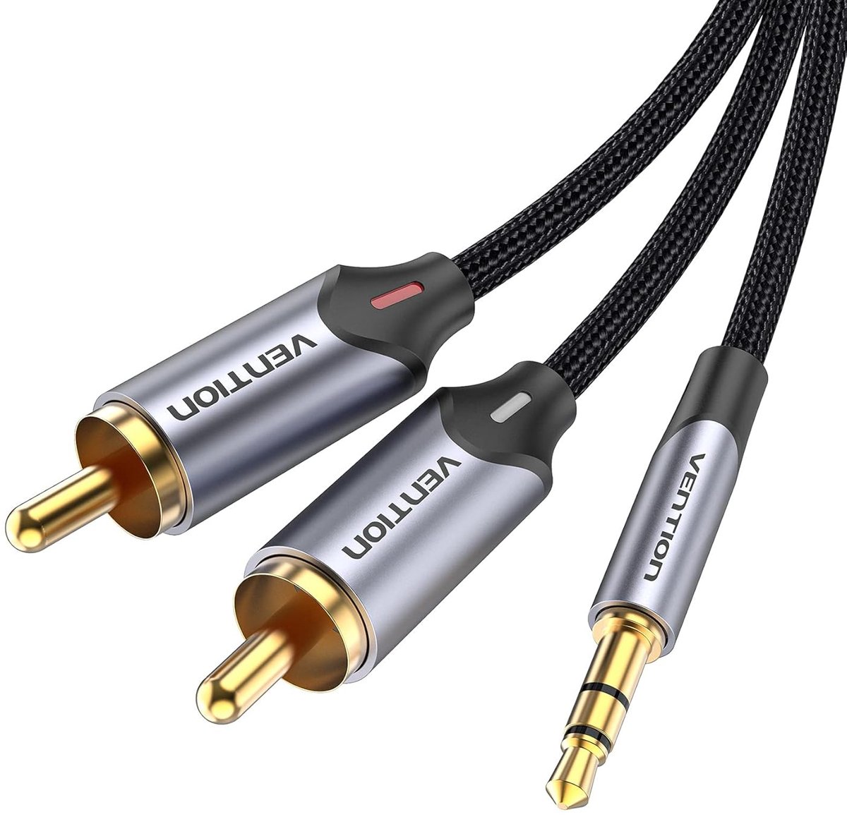 Stereo Audio Kabel - 3.5mm naar 2 RCA - Muziek Streamen - Nylon Gevlochten - 1 Meter - Grijs