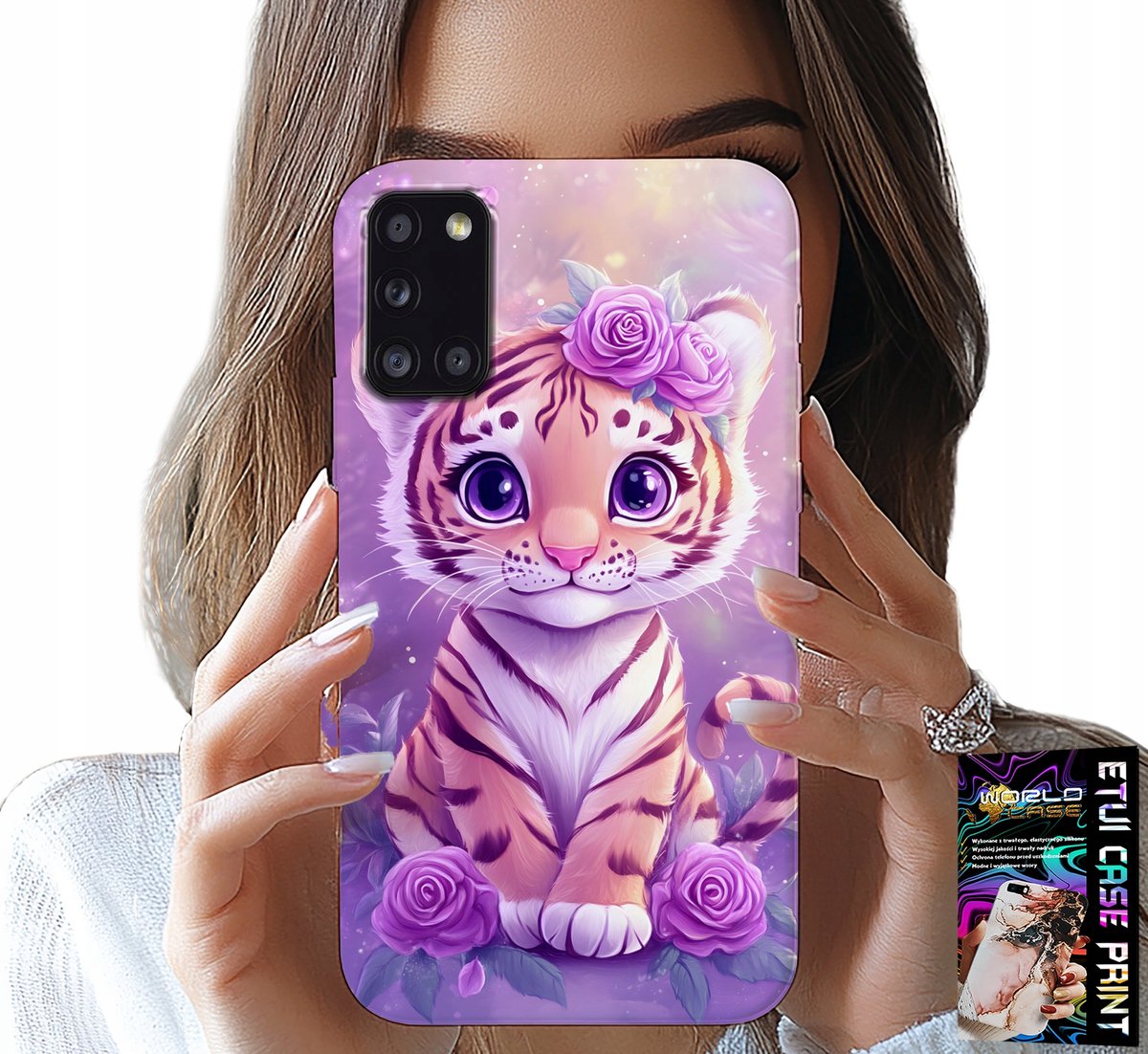 HOESJE VOOR SAMSUNG GALAXY A31 - SCHATTIGE TIJGER OP ROZE ACHTERGROND + GLAS