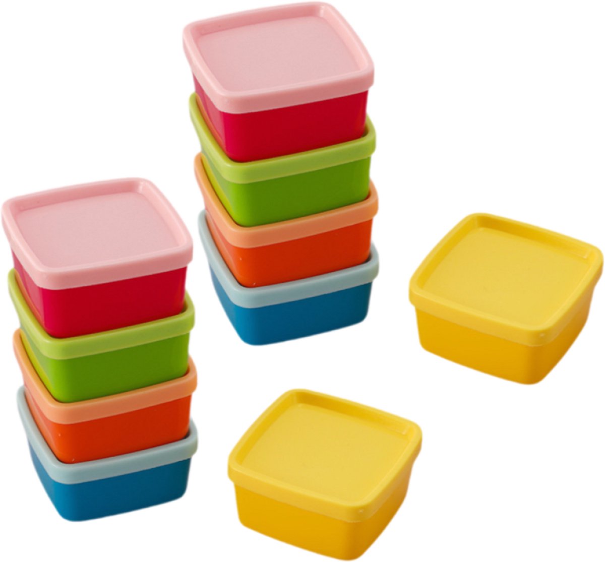 TuseRxln Mini-bewaarbakjes - Airtight - Reusable 7 x 7 x 3 cm - Set van 10 - Voor Snacks en Fruit - Multikleur