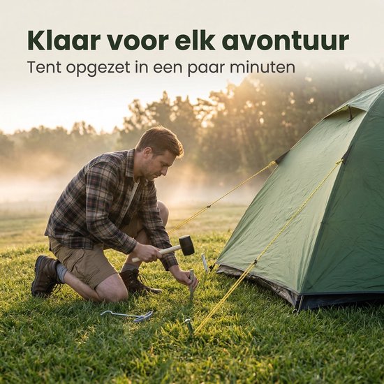 Lomera Campingset 9-Delig - Tentharingen - Hamer met Haringtrekker - Touw - Kampeerartikelen voor Kamperen en Outdoor - Tenthamer - Campinghamer - Tent Accessoires - Kampeerset - Haringen - Camping - Kampeerspullen - Vakantie - Festival — afbeelding 3