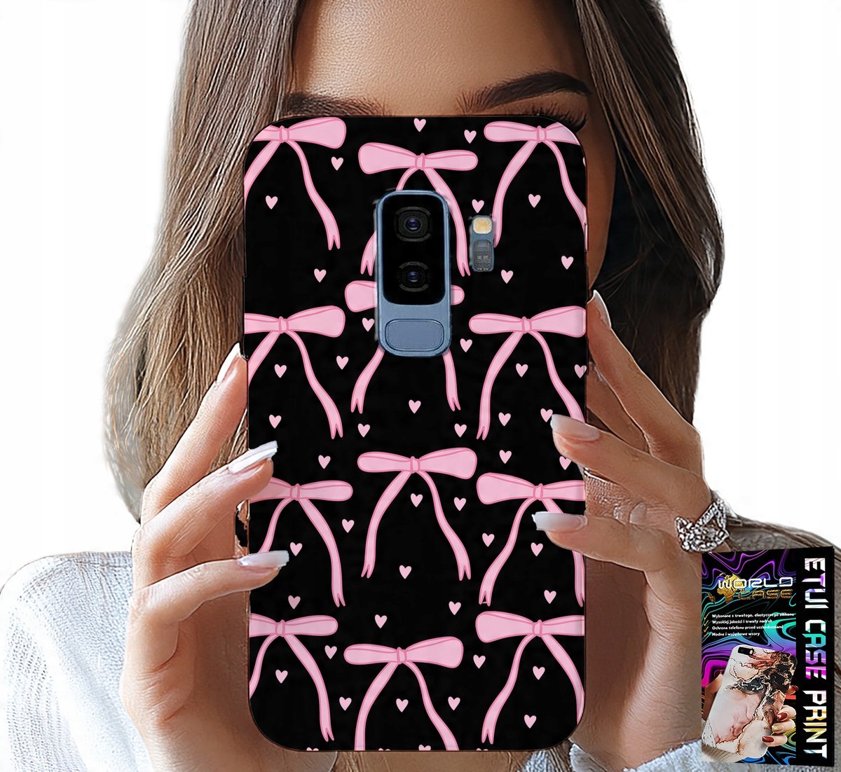 HOESJE VOOR SAMSUNG GALAXY S9 PLUS - ZWART MET ROZE LINTEN